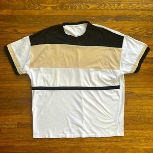 Men’s ASOS White Tan Black Color Blocked Oversized Cotton Short Sleeve Tee Shirt